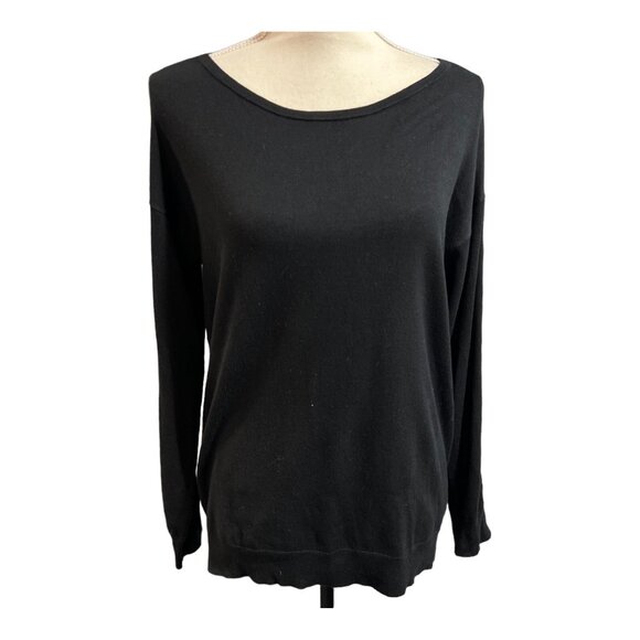 Magnolia Grace Sweater Womens M Black Boat Neck Grommet Studded‎ Sleeves Edgy - Picture 1 of 8